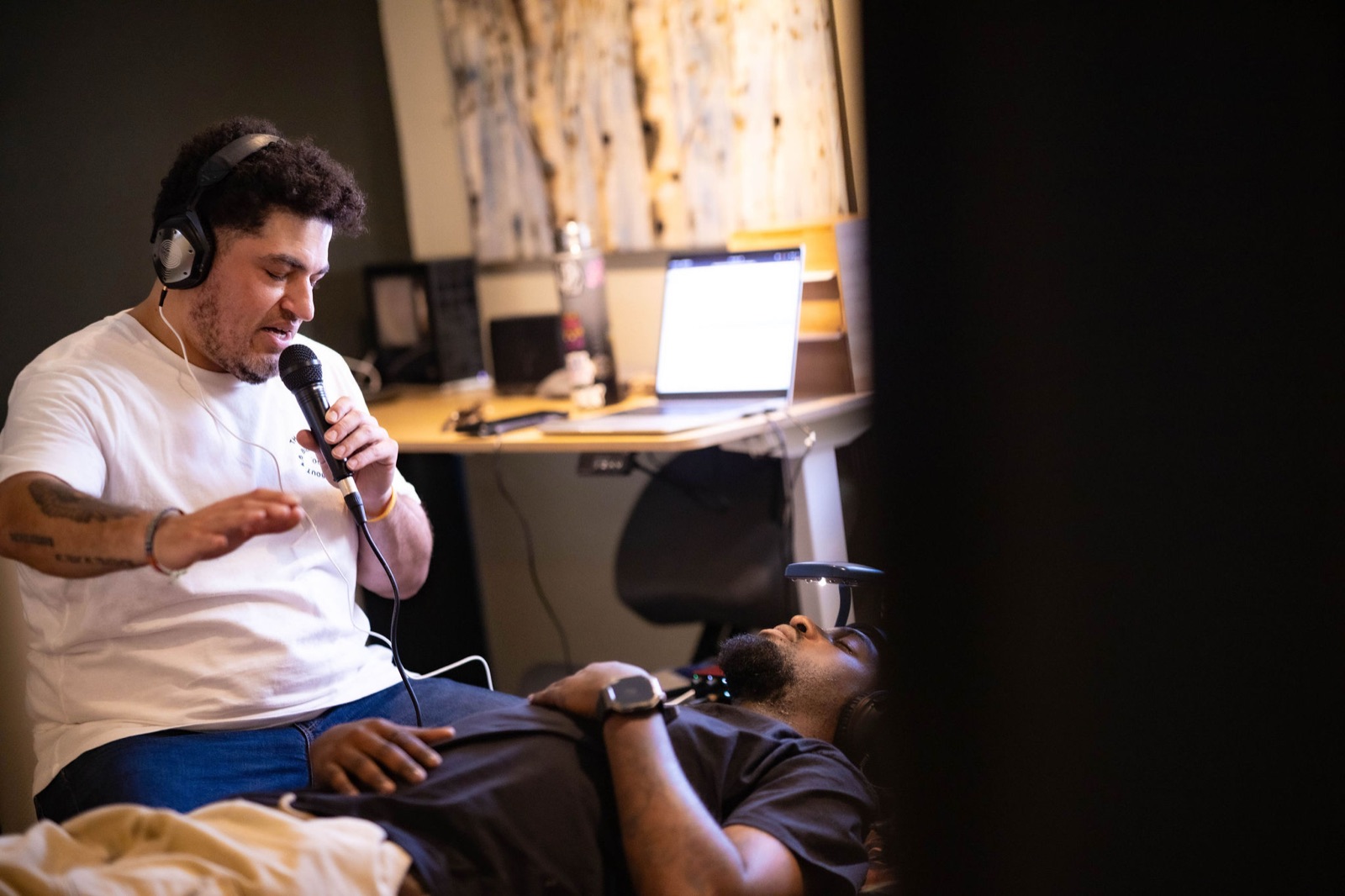 Gabriel guiding a sound session